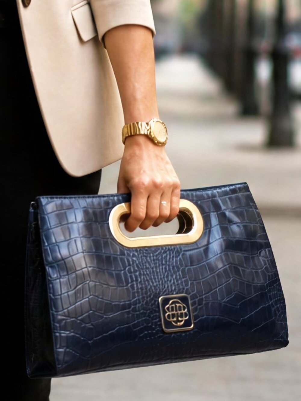 Dana Buchman Windham Clutch Purse in Blue Faux Croc Leather